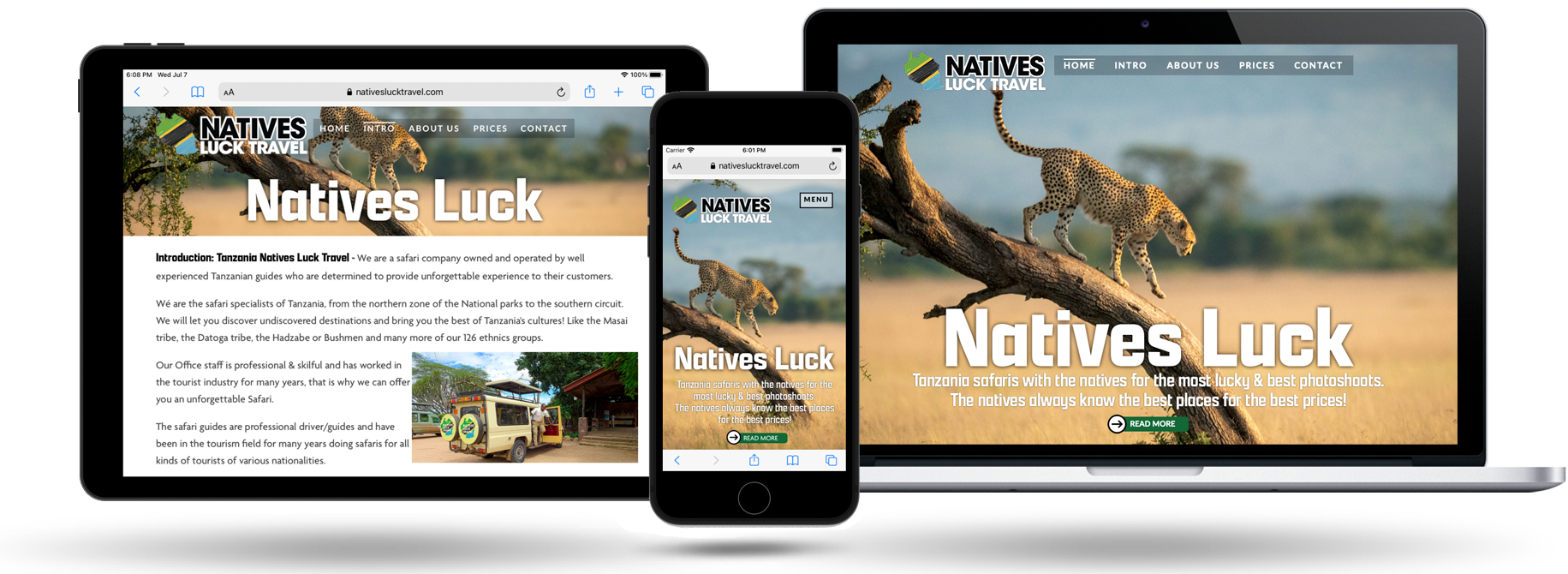Webdesign Holland voor Natives Luck Travel in Tanzania