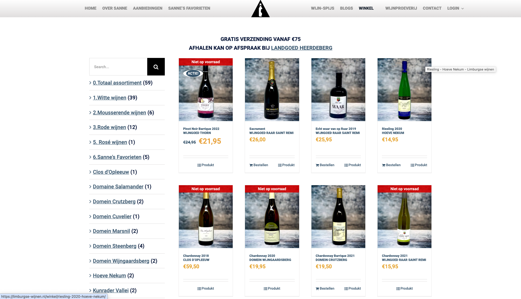 winkel limburgse wijnen - LeTigre Webdesign Holland Product grid of wine bottles with euro prices on an e-commerce page
